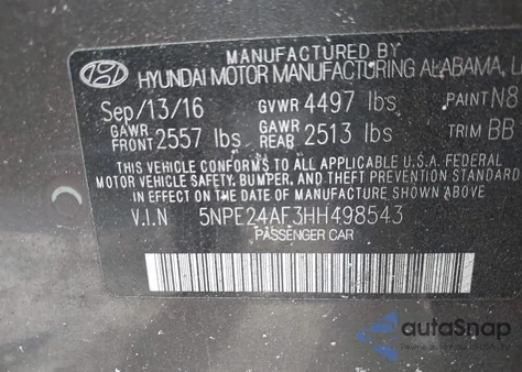 2017 Hyundai Sonata Se из США, поврежденный, VIN 5NPE24AF3HH498543